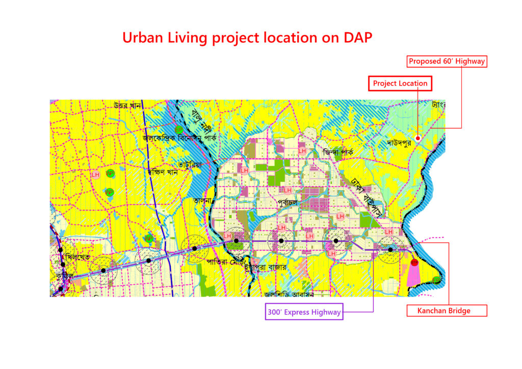 Location map on the Detailed Area Plan showing the Urban Community Living plot in Purbachal